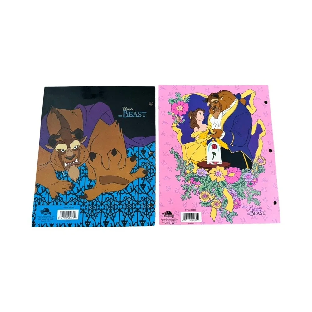 Vintage 1991 Disney Beauty and the Beast 2 Pocket‎ Folders Set of 2 Belle Beast